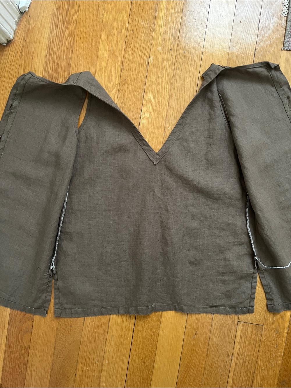 Brown Handmade V-Neck Full Button Linen Sleeveless Blouse Top XS/ S - Picture 10 of 11